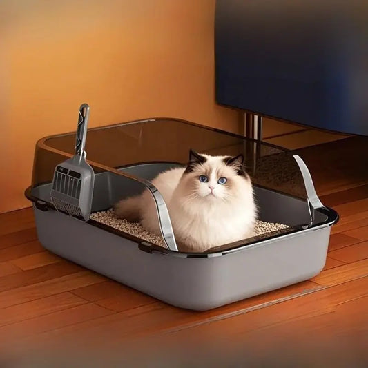 Semi-Enclosed Cat Litter Box with High Sides – Splashproof