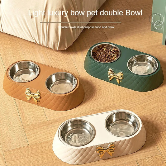 Stylish Double Pet Feeding Bowl with PP Base